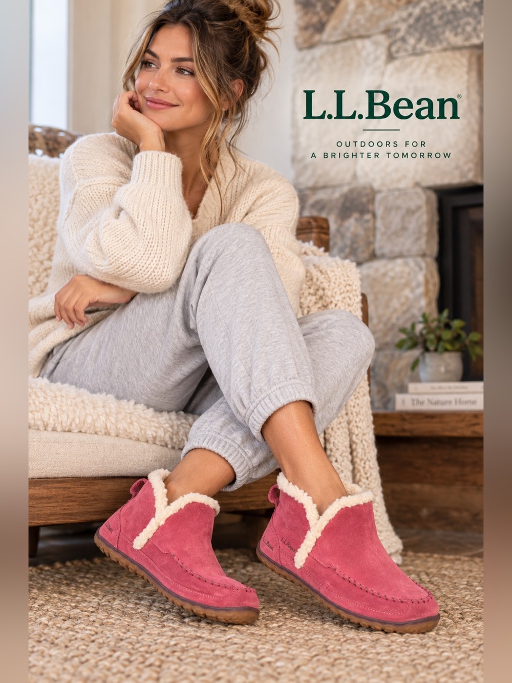 L.L.Bean Mountain Slipper Boot Mocs Pink Suede Shearling Lined Sz 7